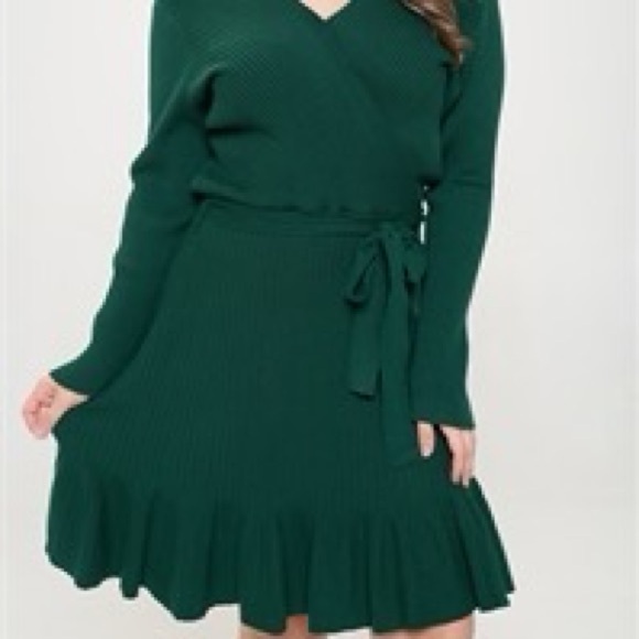 Hunter Green Ribbed  Plus Size Sweater Dress - Picture 4 of 4